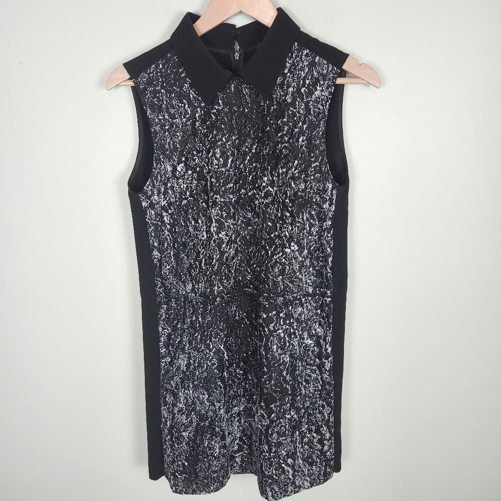 NWOT McQ by Alexander McQueen Black White Collared Mini‎ Shift Dress (40) #0598